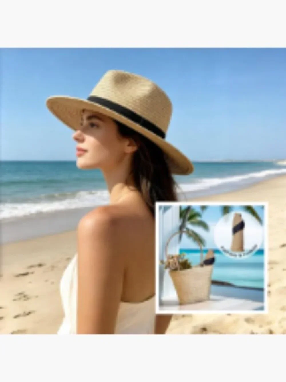 Women's Wide Brim Foldable Packable Sun Hat, Paper Straw